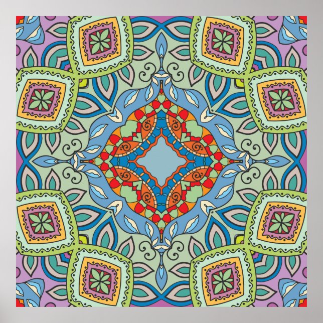 Decorative hand drawn seamless pattern. Colourful  Poster (Front)