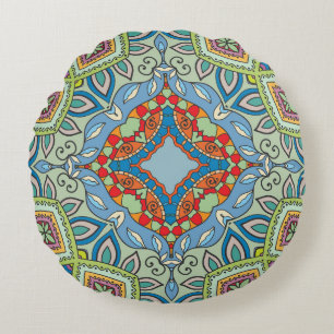 Decorative hand drawn seamless pattern. Colourful  Round Cushion