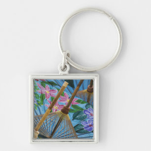Decorative hand painted umbrellas in the village key ring