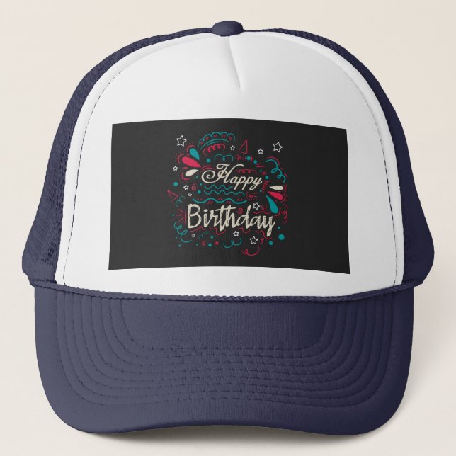 decorative happy birthday trucker hat (Front)
