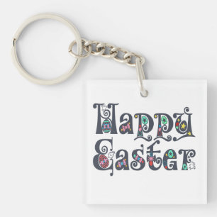 Decorative Happy Easter Typography   Keychain