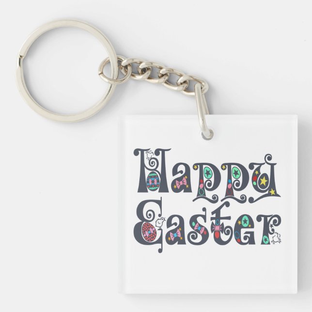 Decorative Happy Easter Typography | Keychain (Front)