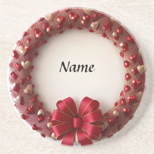 Decorative Heart Wreath with Bright Red Hearts  Coaster