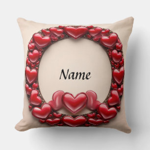 Decorative Heart Wreath with Bright Red Hearts Cushion