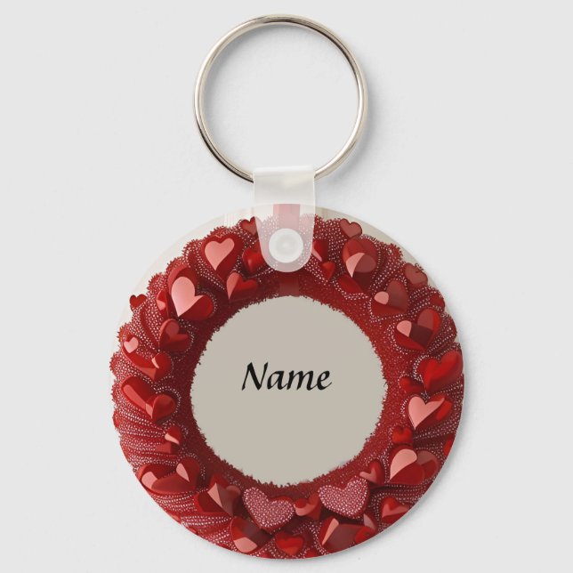 Decorative Heart Wreath with Bright Red Hearts  Key Ring (Front)