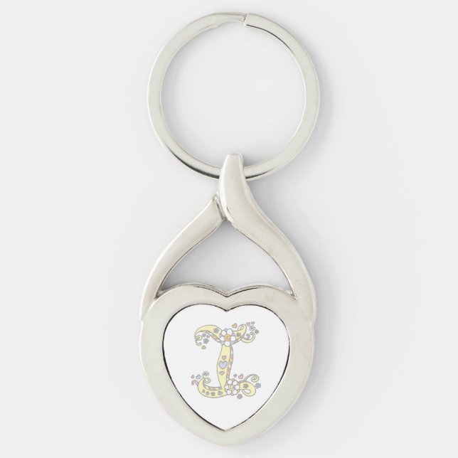 Decorative hearts flowers initial letter I keyring (Front)