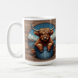 Decorative Highland Cow With Rustic Countryside  Coffee Mug