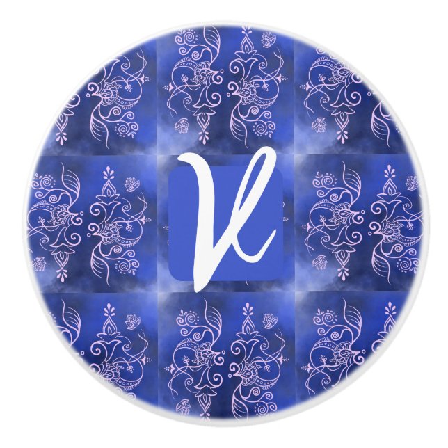 Decorative Initial Ceramic pull blue/purple  (Front)