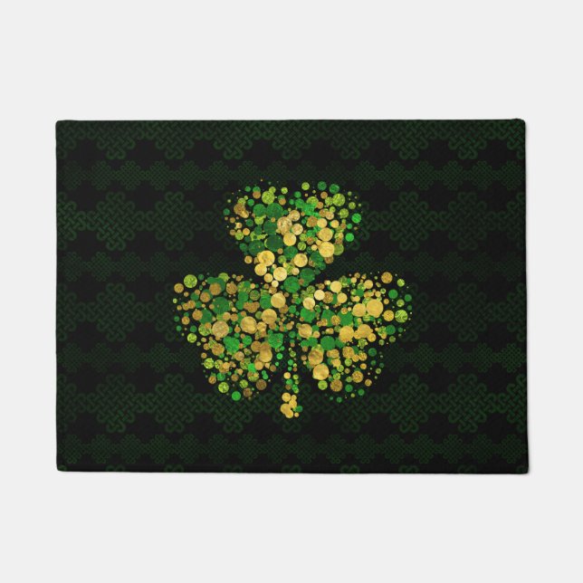 Decorative Irish Shamrock -Clover Gold and Green Doormat (Front)