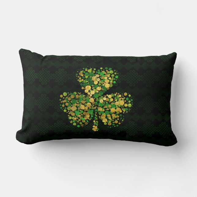 Decorative Irish Shamrock -Clover Gold and Green Lumbar Cushion (Front)