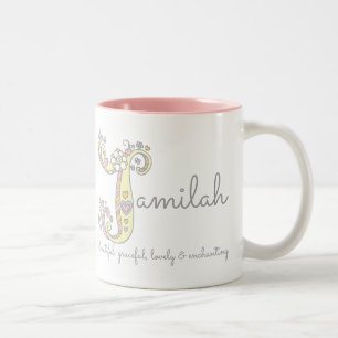 Decorative Jamilah or J name meaning mug