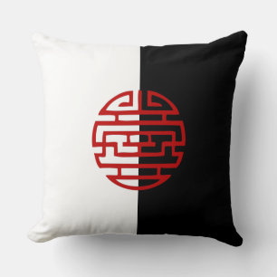 Decorative japanese traditional black white red cushion