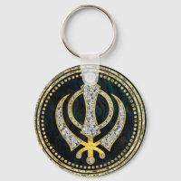 Decorative Khanda symbol with gemstones & gold