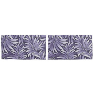 Decorative Leaves in Amethyst and White Pillowcase