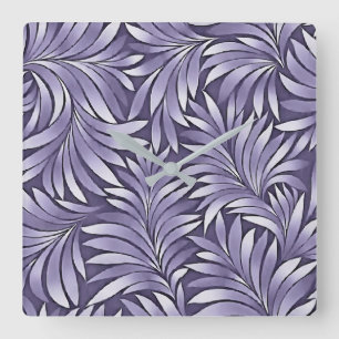 Decorative Leaves in Amethyst and White Square Wall Clock