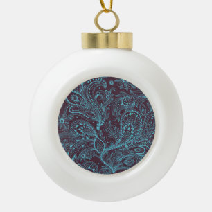 Decorative Leaves: Seamless Pattern Background Ceramic Ball Christmas Ornament