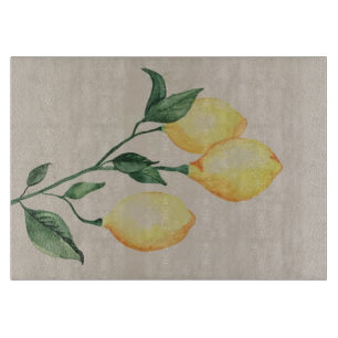 Decorative Lemon Glass Cutting Board 8x11”