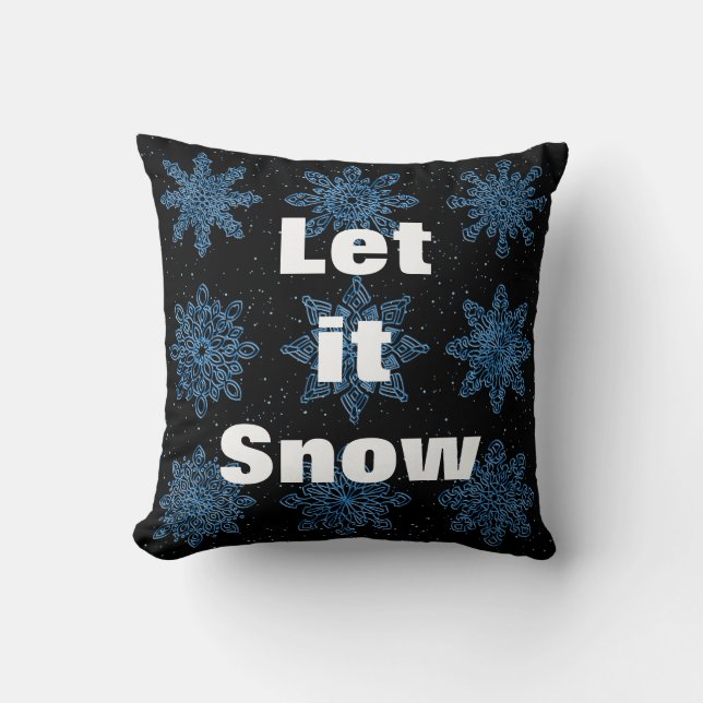 Decorative Let it Snow Crystal Snowflake Christmas Cushion (Front)