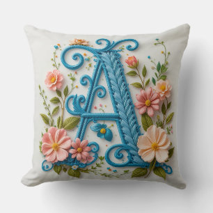 Decorative Letter A Floral Typography Monogram 🌸 Cushion