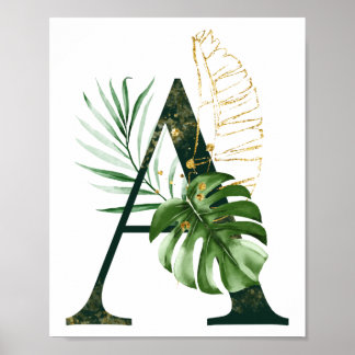 Decorative Letter A with tropical leaves Poster
