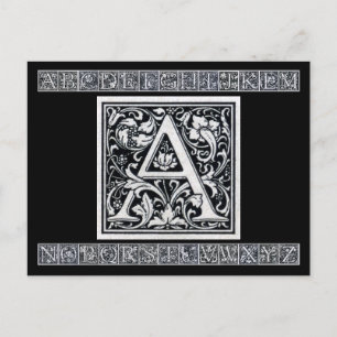 Decorative Letter "A" Woodcut Woodblock Inital Postcard