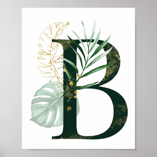 Decorative Letter B with tropical leaves Poster (Front)