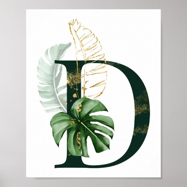 Decorative Letter D with tropical leaves Poster (Front)