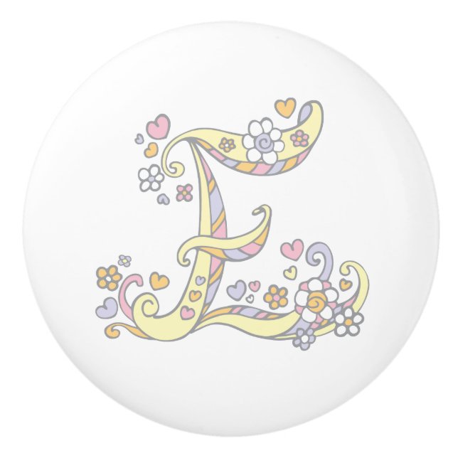 Decorative letter E monogram handle pull knob (Front)