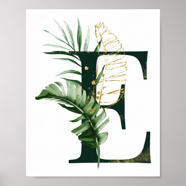 Decorative Letter E with tropical leaves Poster (Front)
