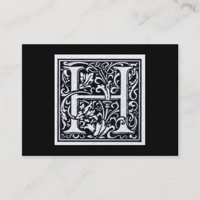 Decorative Letter "H" Woodcut Woodblock Inital Business Card (Front)