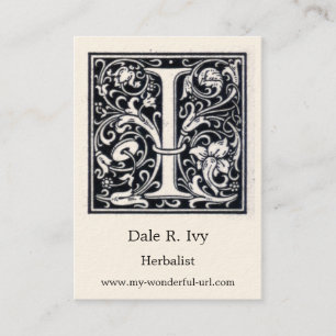 Decorative Letter "I" Woodcut Woodblock Initial Business Card