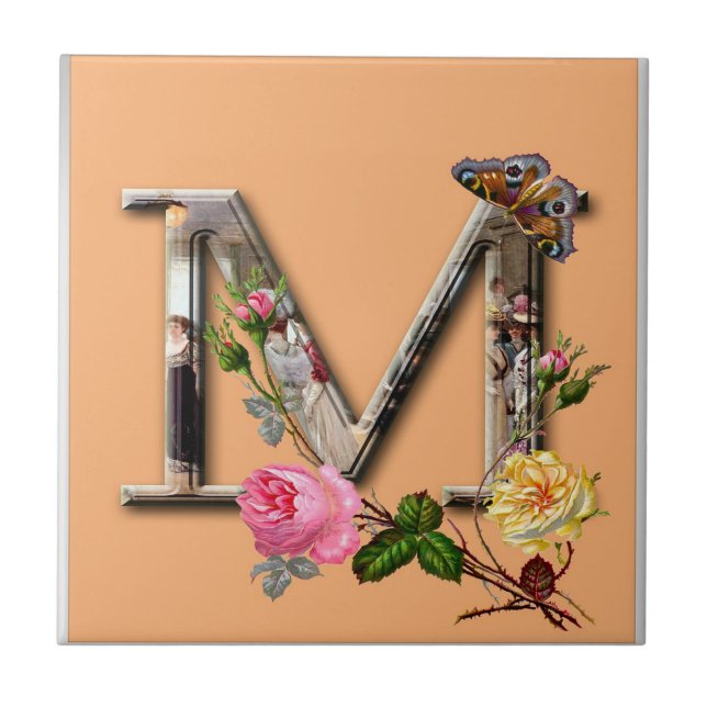 Decorative Letter Initial “M” Ceramic Tile (Front)