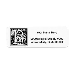Decorative Letter Initial “P” Return Address Label