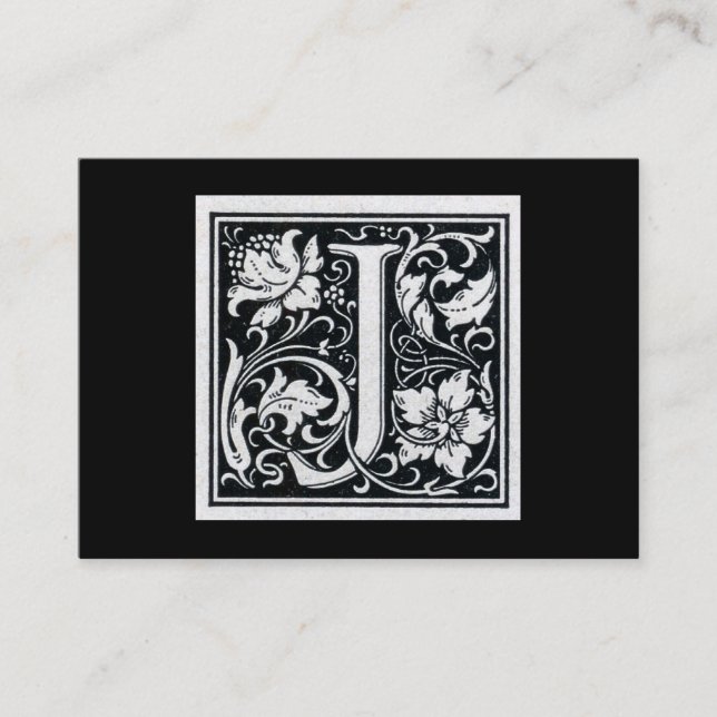 Decorative Letter "J" Woodcut Woodblock Initial Business Card (Front)