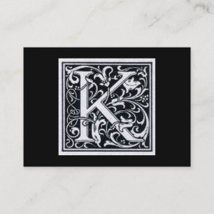 Decorative Letter "K" Woodcut Woodblock Initial Business Card