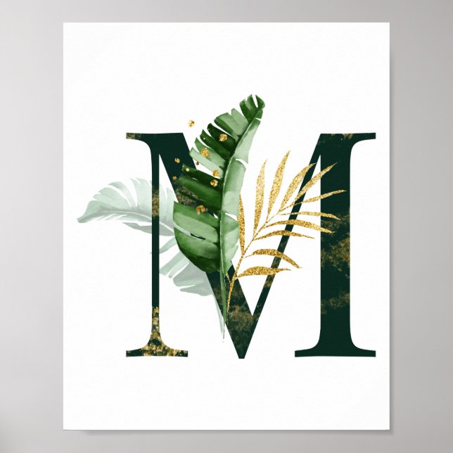 Decorative Letter M with tropical leaves Poster (Front)