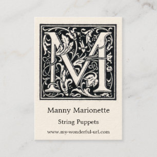 Decorative Letter "M" Woodcut Woodblock Initial Business Card