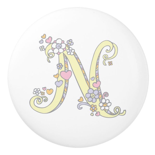 Decorative letter N monogram handle knob (Front)