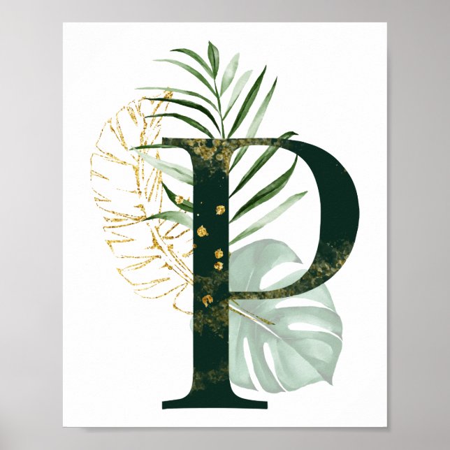 Decorative Letter P with tropical leaves Poster (Front)