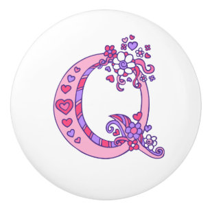 Decorative letter Q monogram pink purple pull knob