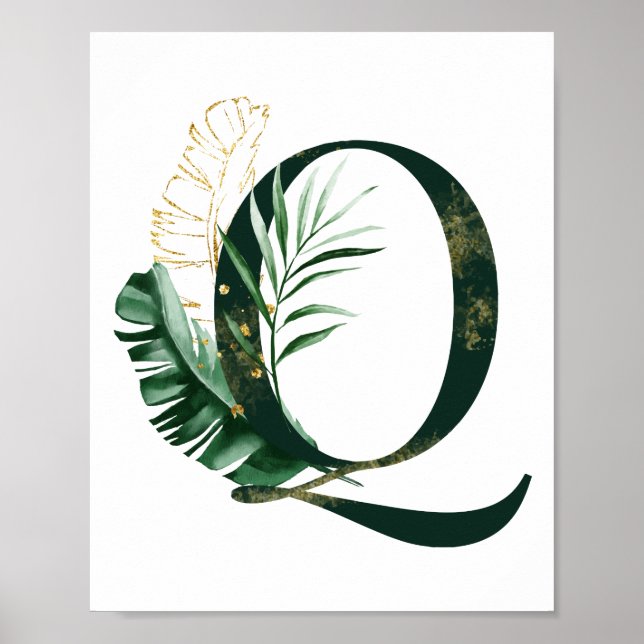 Decorative Letter Q with tropical leaves Poster (Front)