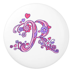 Decorative letter R monogram pink handle knob