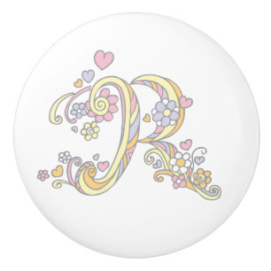 Decorative letter R monogrammed handle knob