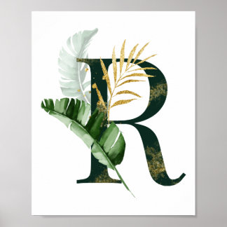 Decorative Letter R with tropical leaves Poster