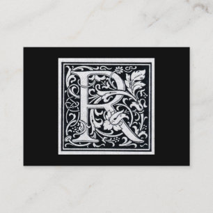Decorative Letter "R" Woodcut Woodblock Initial Business Card