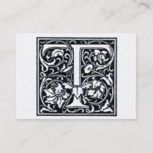 Decorative Letter "T" Woodcut Woodblock Initial Business Card