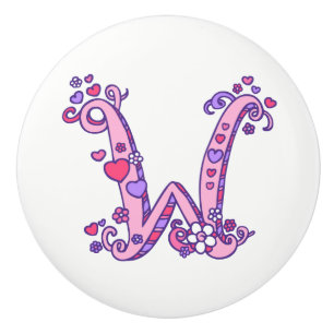 Decorative letter W monogram pink handle knob