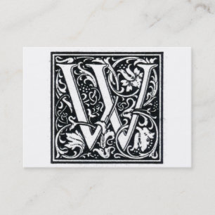 Decorative Letter "W" Woodcut Woodblock Initial Business Card