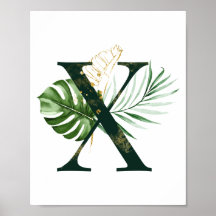 Decorative Letter X with tropical leaves