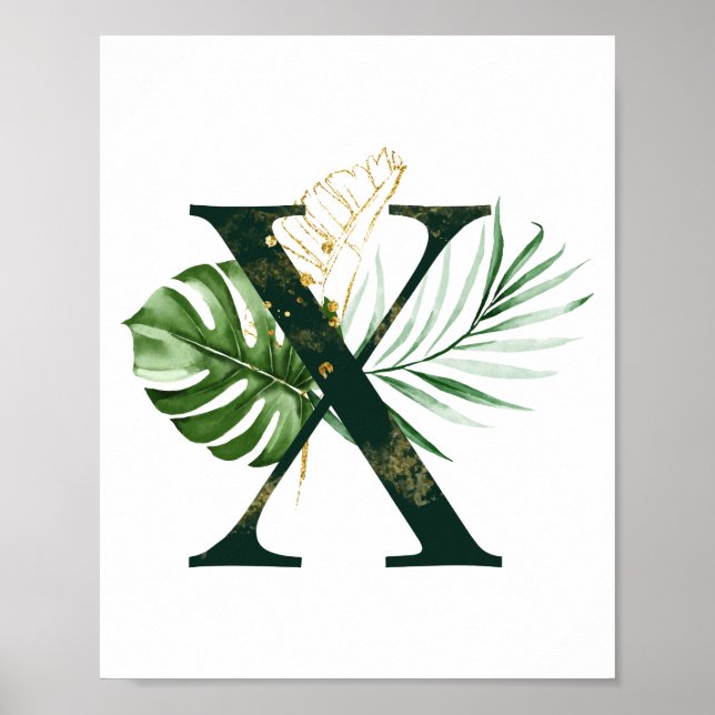 Decorative Letter X with tropical leaves Poster (Front)